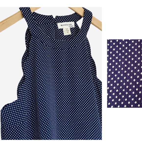 Monteau Tops - Monteau Sleeveless Top Size Medium Navy Blue W/ White polka dots Tunic Blouse